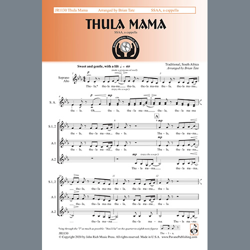 Easily Download Brian Tate Printable PDF piano music notes, guitar tabs for SSA Choir. Transpose or transcribe this score in no time - Learn how to play song progression.