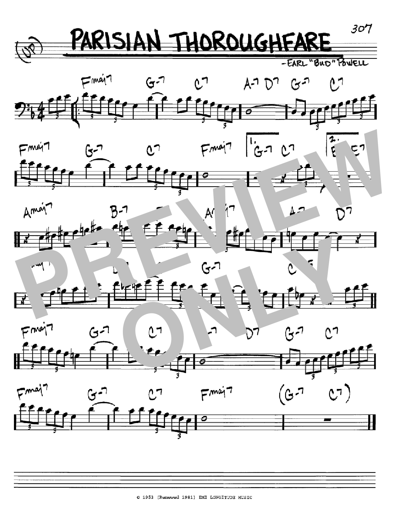 Bud Powell Parisian Thoroughfare Sheet Music