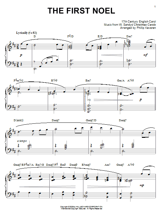 17th Century English Carol The First Noel [Jazz version] (arr. Phillip Keveren) Sheet Music