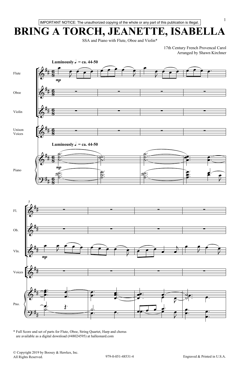 17th Century French Provencal Bring A Torch, Jeannette, Isabella (arr. Shawn Kirchner) Sheet Music