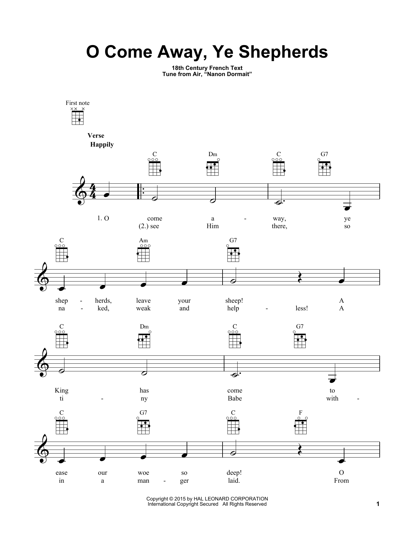 Traditional Carol O Come Away, Ye Shepherds Sheet Music
