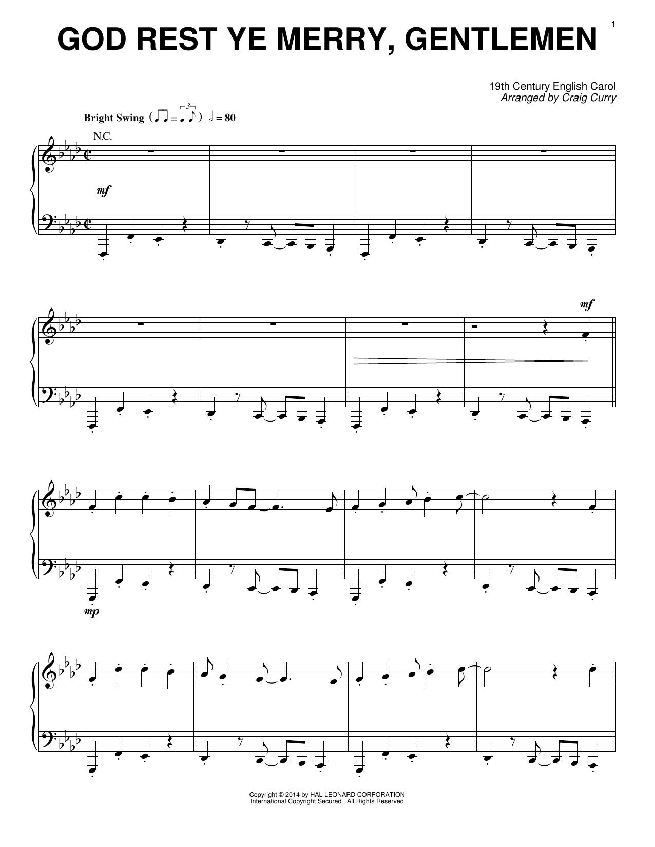 19th Century English Carol God Rest Ye Merry, Gentlemen (arr. Craig Curry) Sheet Music