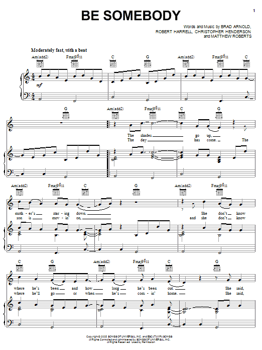 3 Doors Down Be Somebody Sheet Music