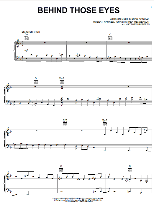 3 Doors Down Behind Those Eyes Sheet Music