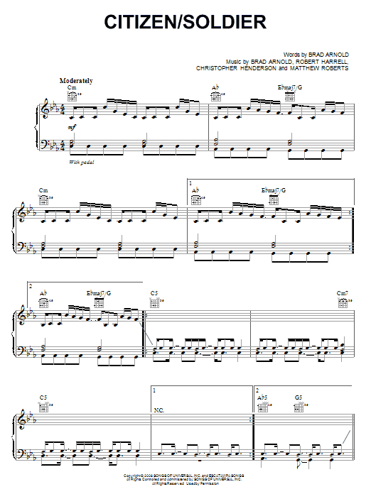 3 Doors Down Citizen/Soldier Sheet Music