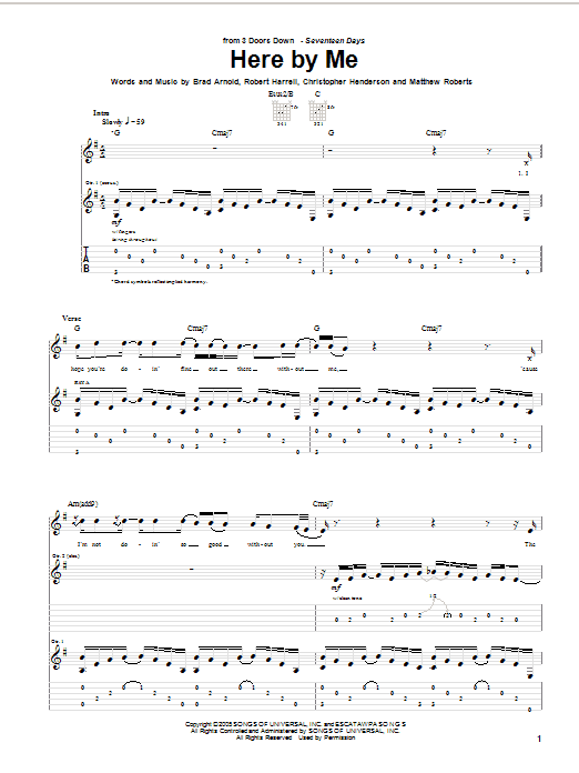 3 Doors Down Here By Me Sheet Music