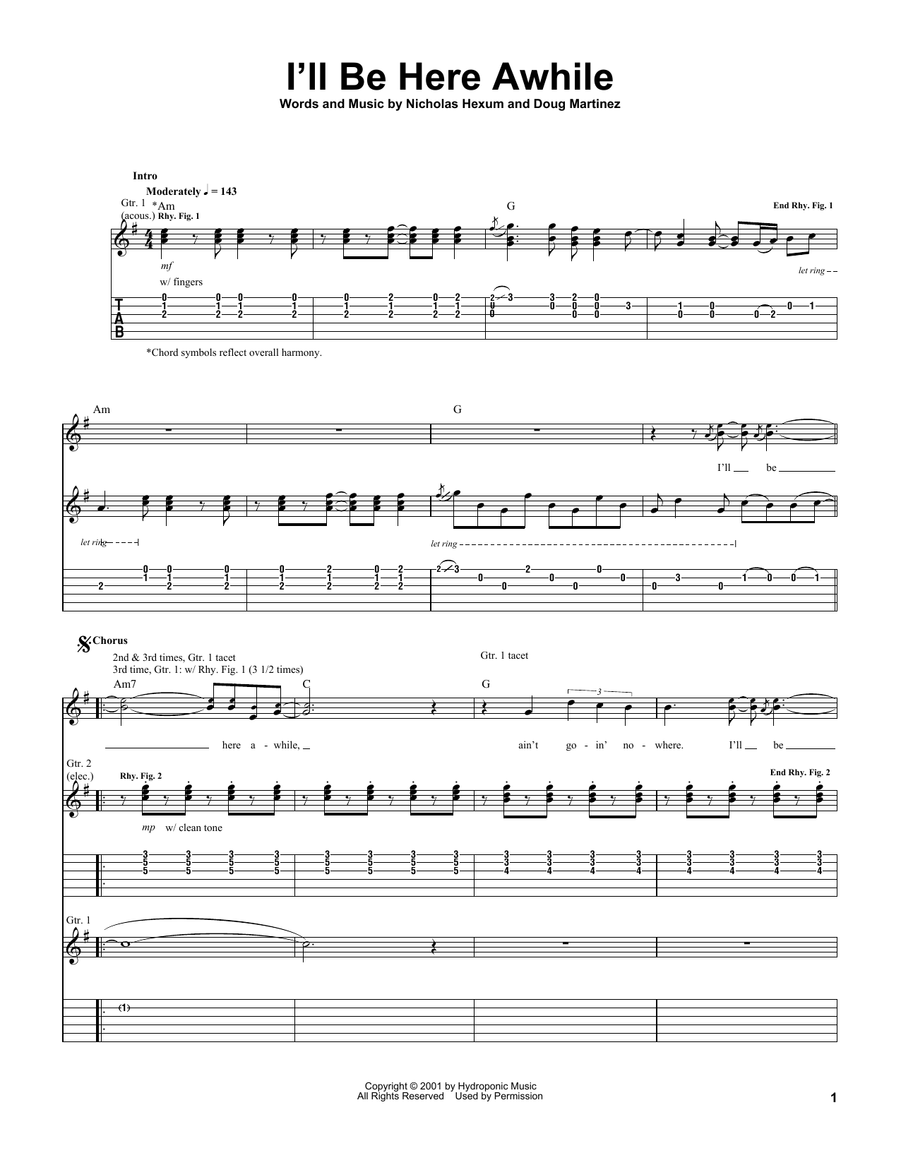 311 I'll Be Here Awhile Sheet Music