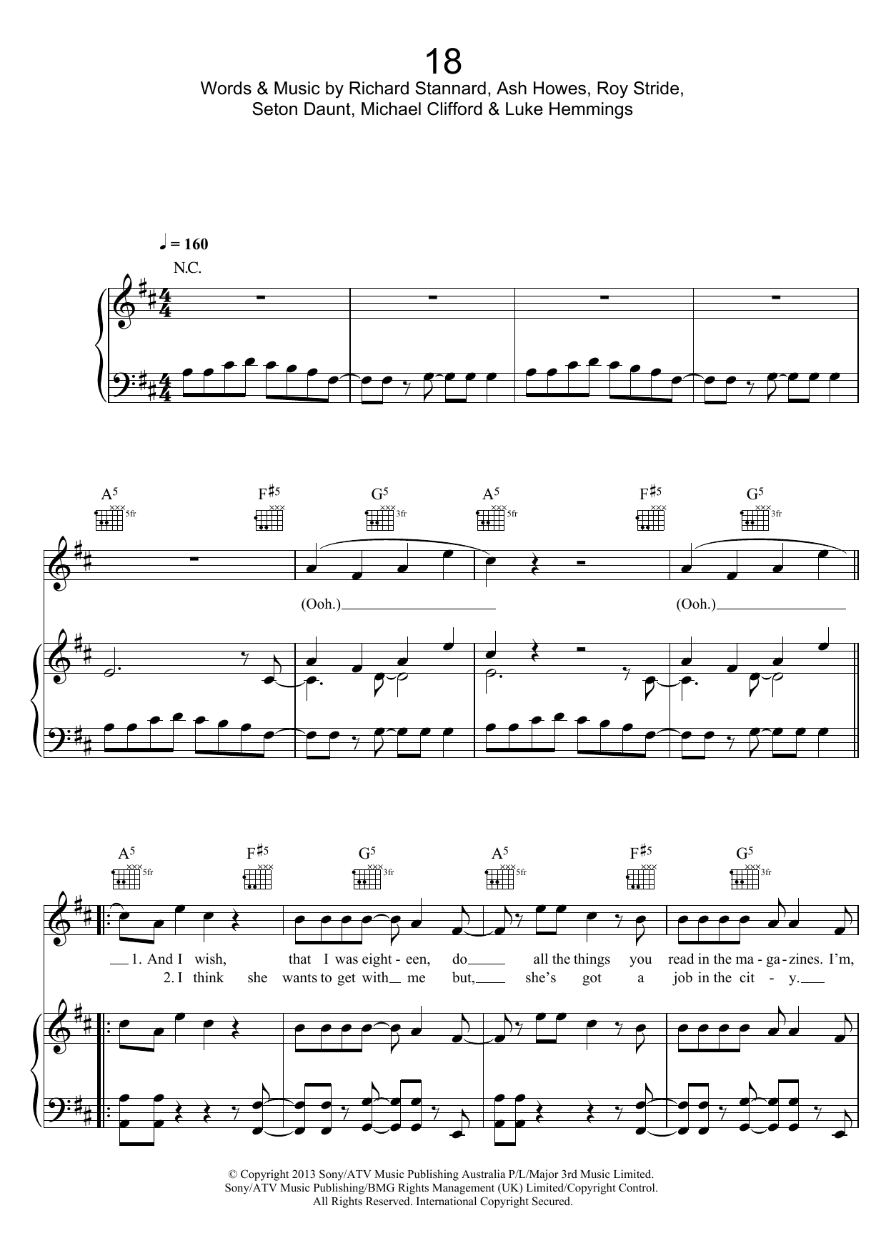 5 Seconds of Summer 18 Sheet Music