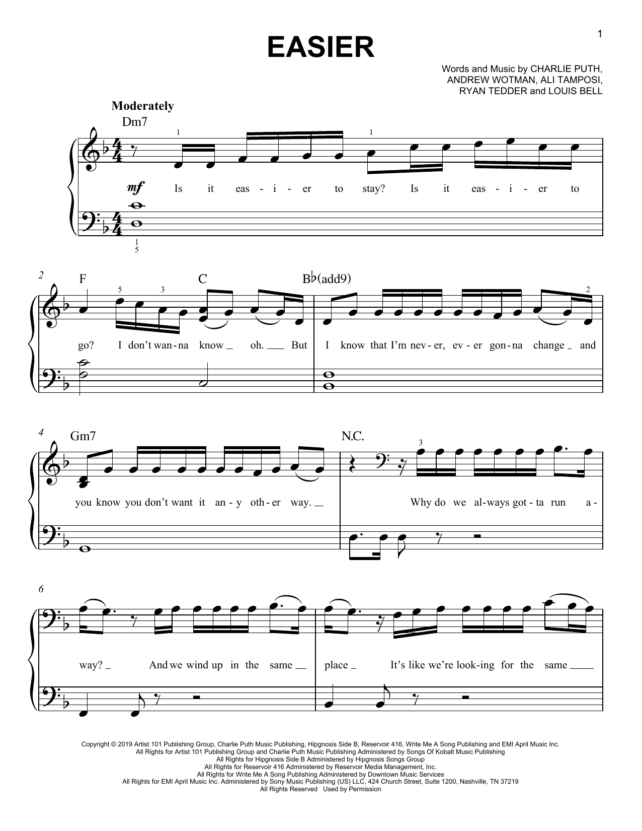 5 Seconds of Summer Easier Sheet Music