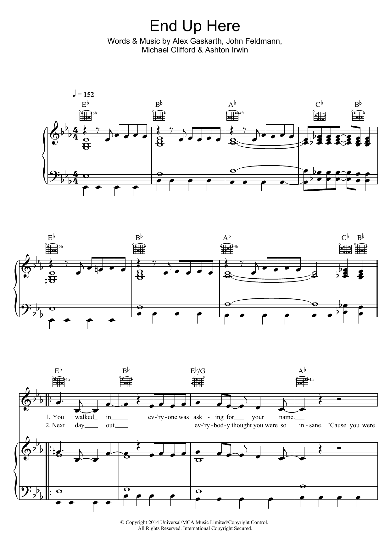 5 Seconds of Summer End Up Here Sheet Music
