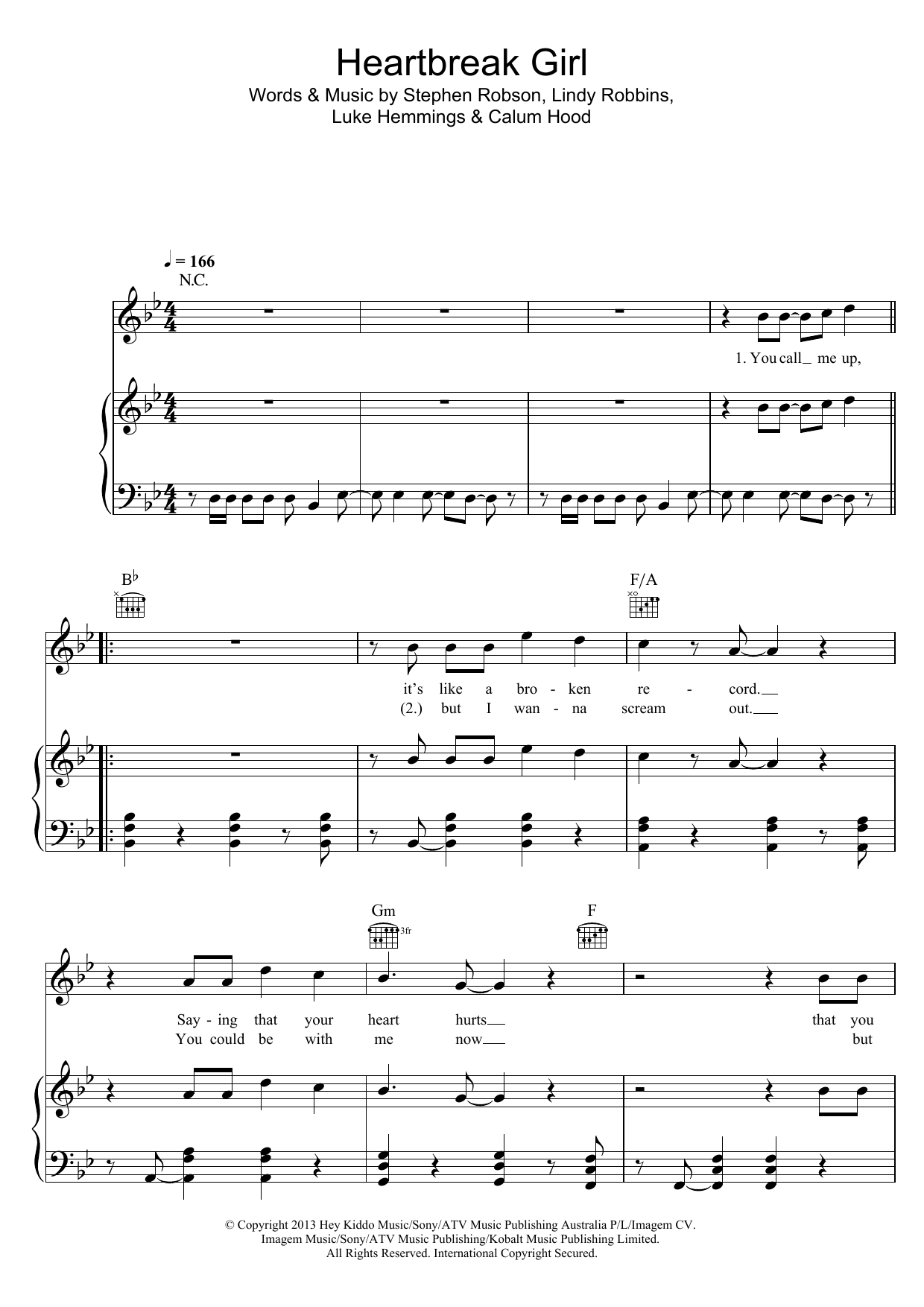 5 Seconds of Summer Heartbreak Girl Sheet Music