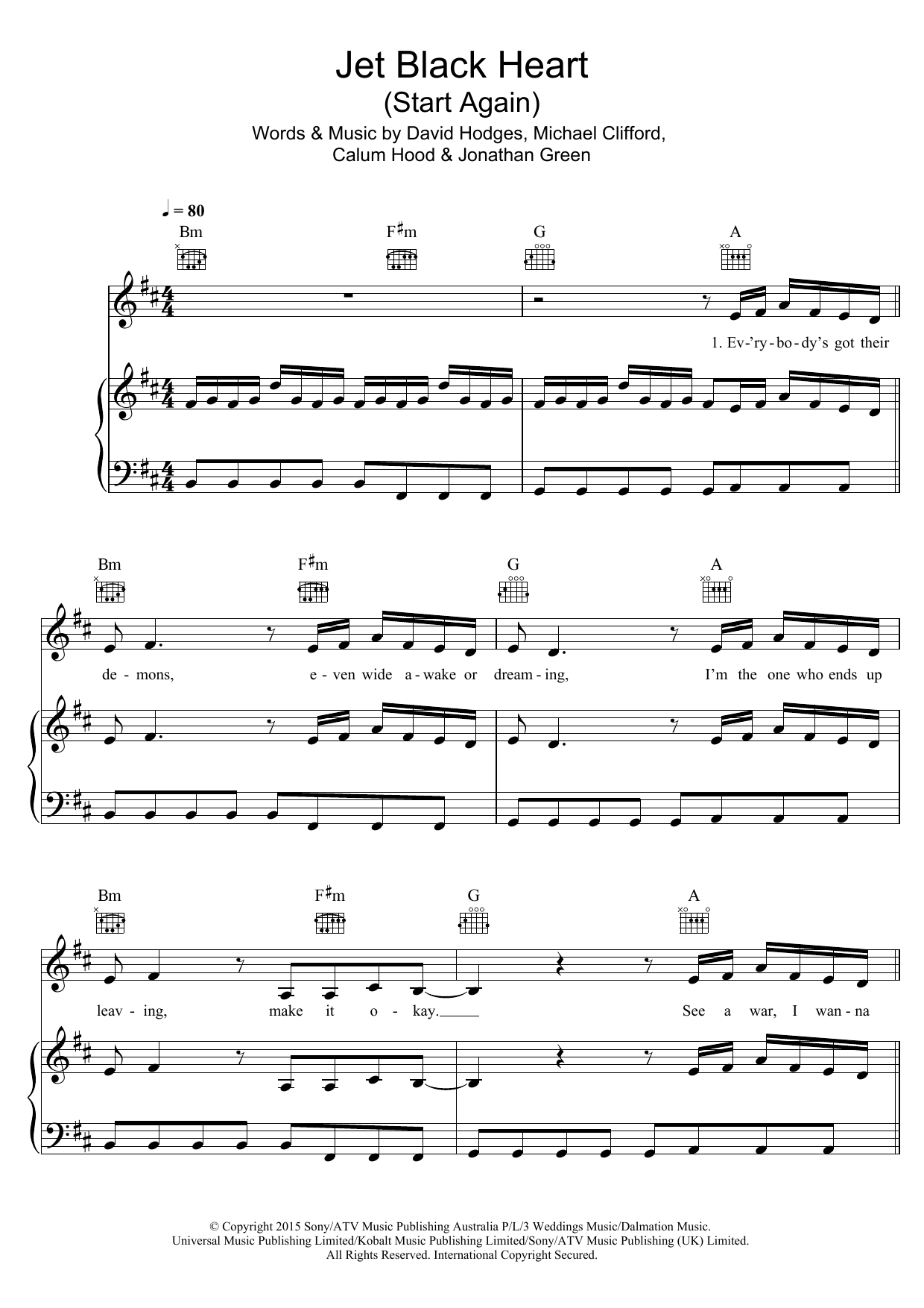 5 Seconds of Summer Jet Black Heart (Start Again) Sheet Music