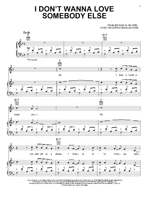 A Great Big World I Don't Wanna Love Somebody Else Sheet Music