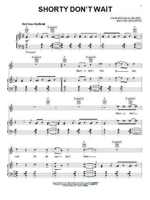 A Great Big World Shorty Don't Wait Sheet Music