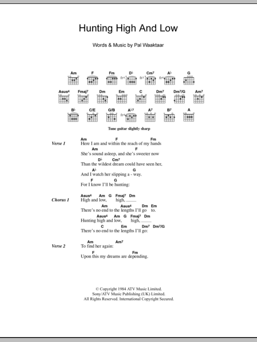 A-Ha Hunting High And Low Sheet Music