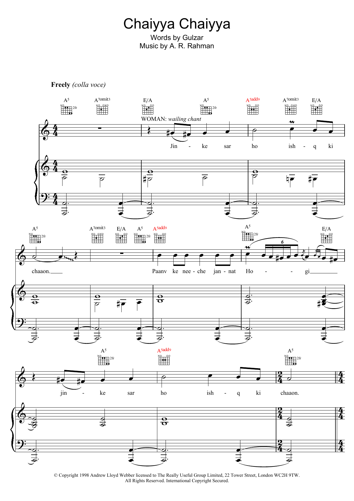 A. R. Rahman Chaiyya Chaiyya Sheet Music