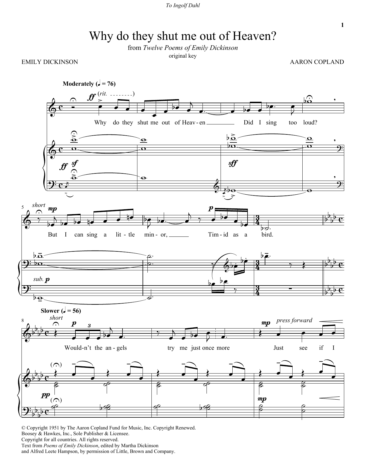 Aaron Copland Why Do They Shut Me Out Of Heaven? Sheet Music