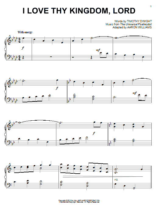 Aaron Williams I Love Thy Kingdom, Lord Sheet Music