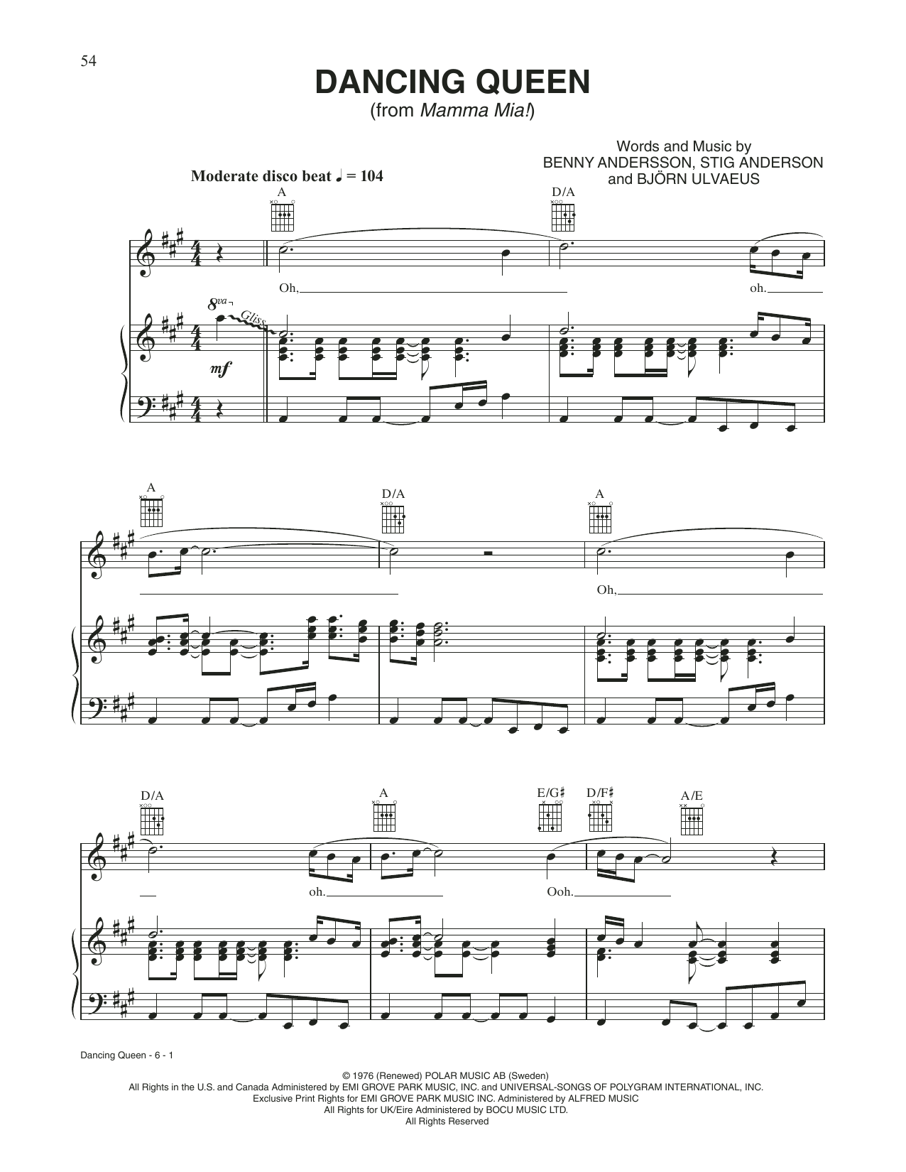 ABBA Dancing Queen (from Mamma Mia!) Sheet Music