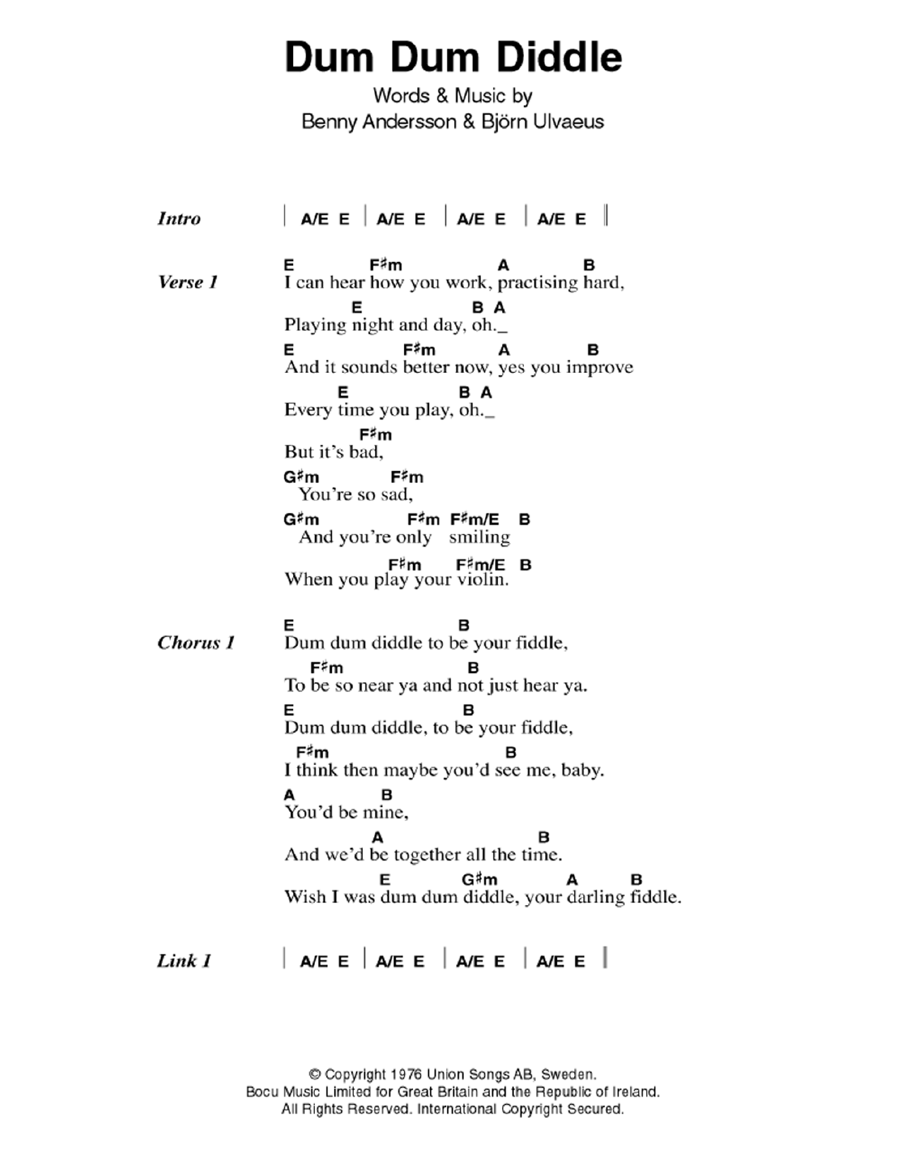 ABBA Dum Dum Diddle Sheet Music