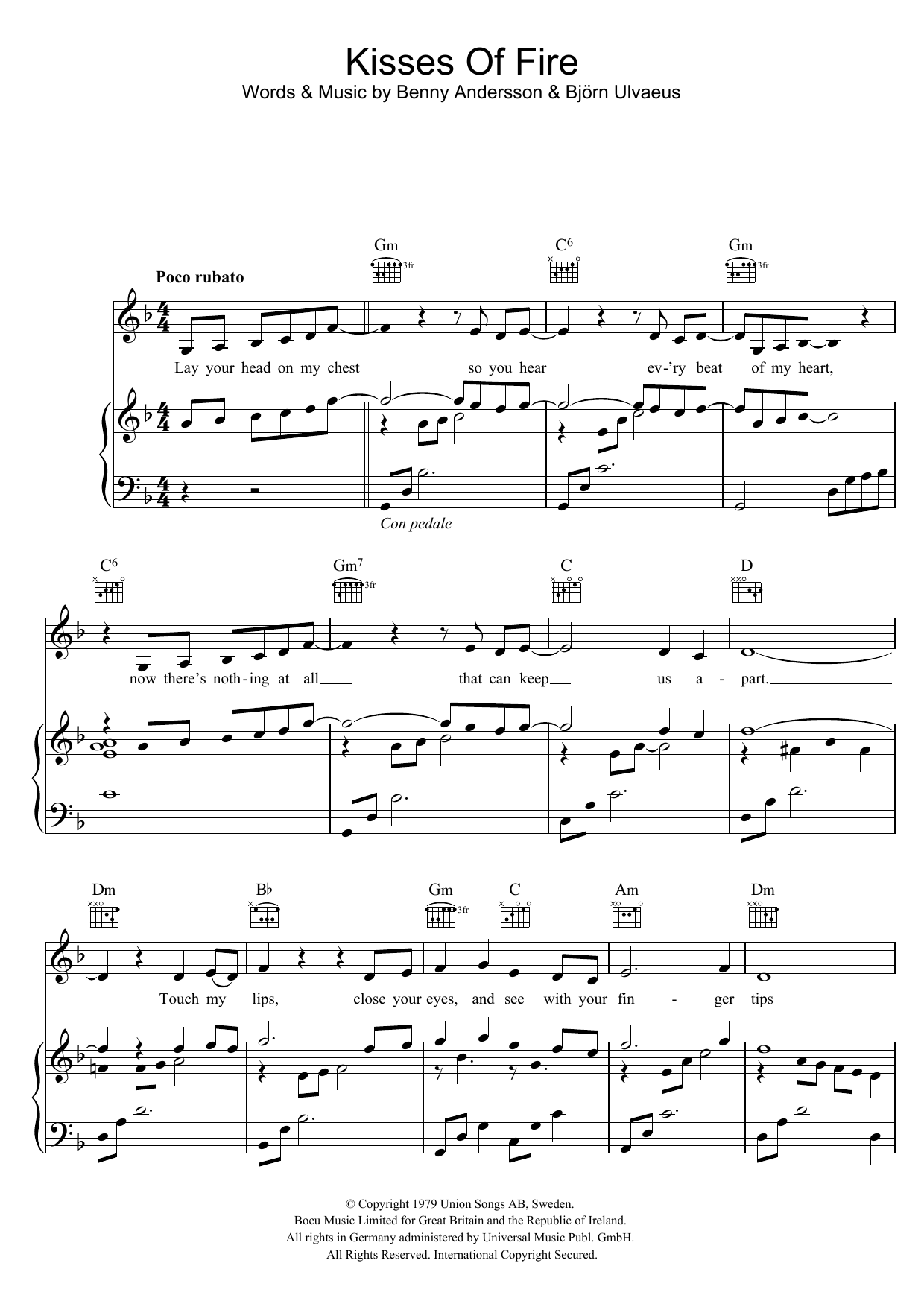 ABBA Kisses Of Fire Sheet Music
