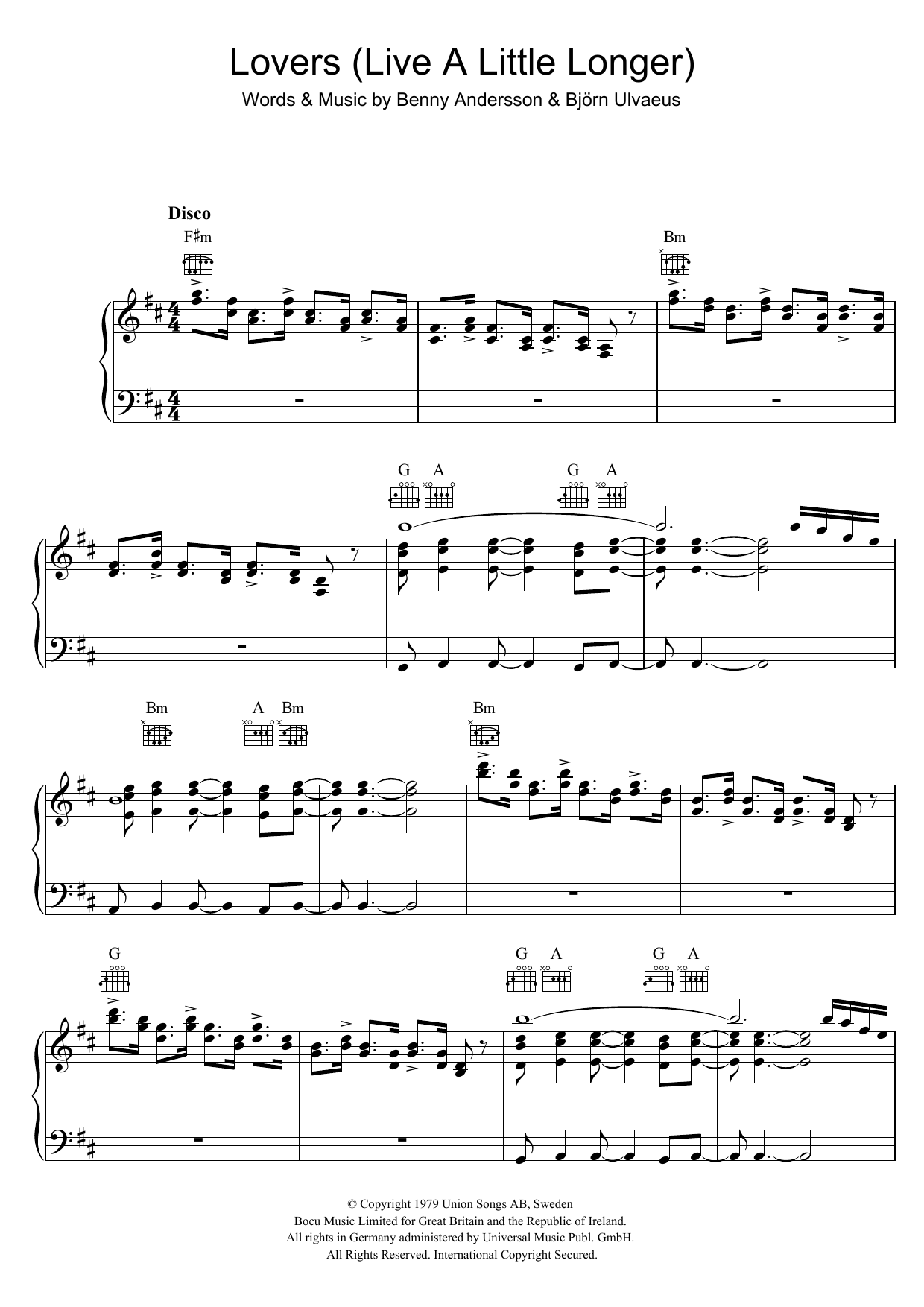 ABBA Lovers (Live A Little Longer) Sheet Music