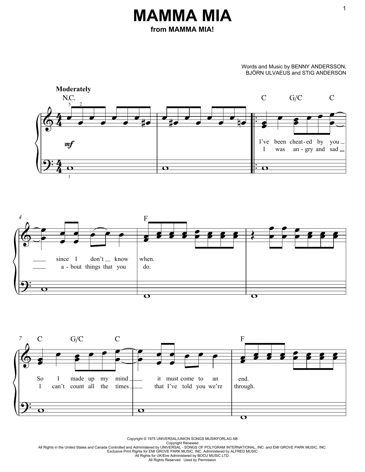 ABBA Mamma Mia (from the musical Mamma Mia!) Sheet Music