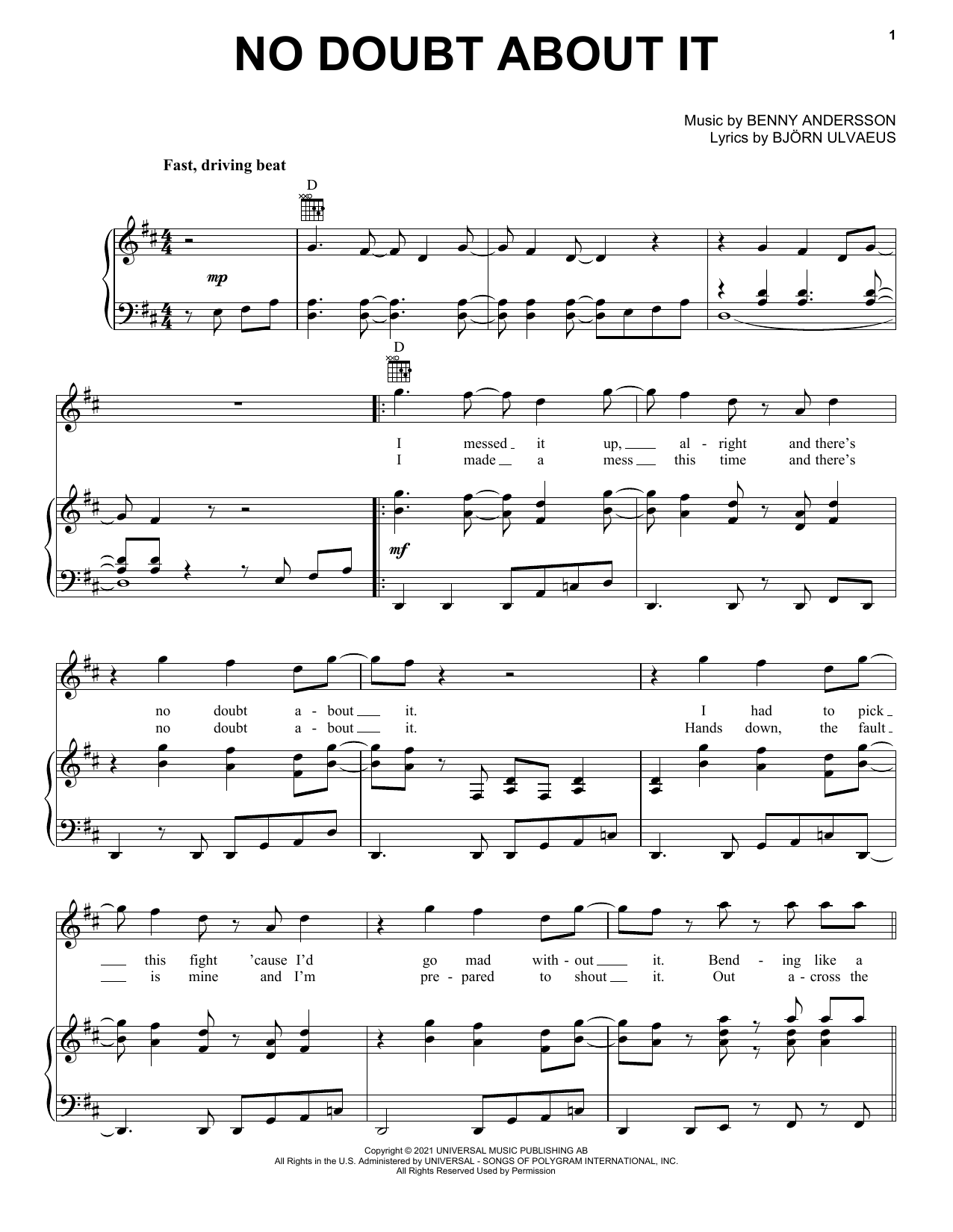 ABBA No Doubt About It Sheet Music