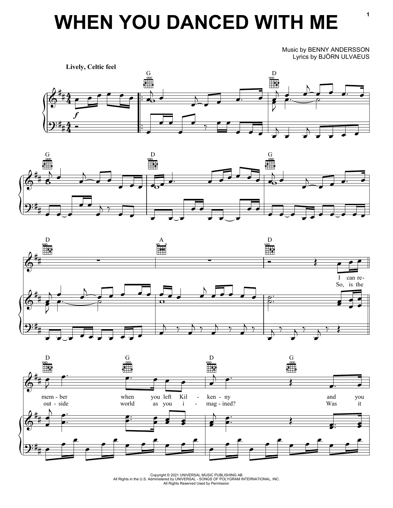 ABBA When You Danced With Me Sheet Music