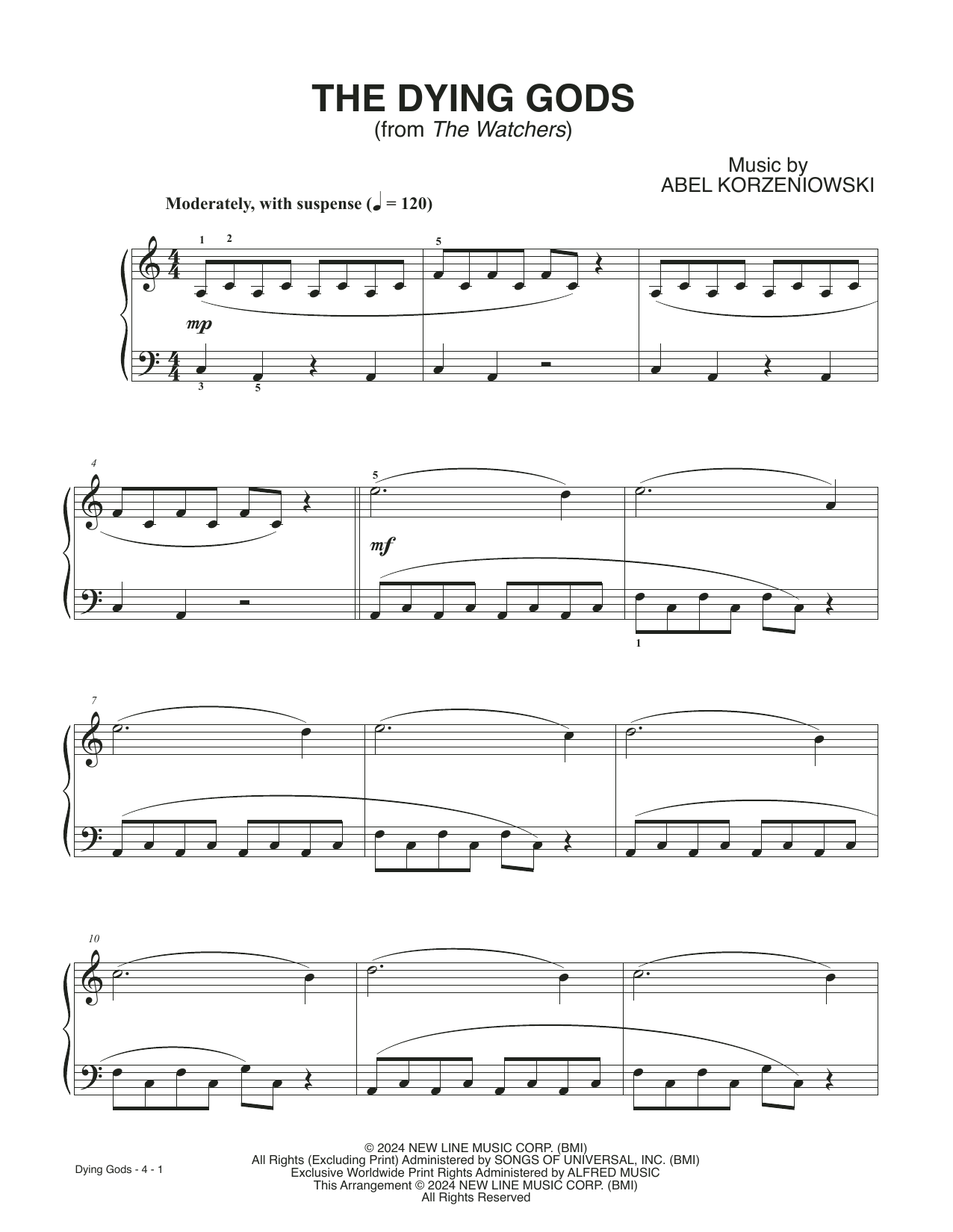 Abel Korzeniowski The Dying Gods (from The Watchers) Sheet Music