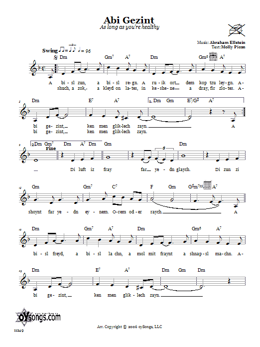 Abraham Ellstein Abi Gezint (As Long As You're Healthy) Sheet Music