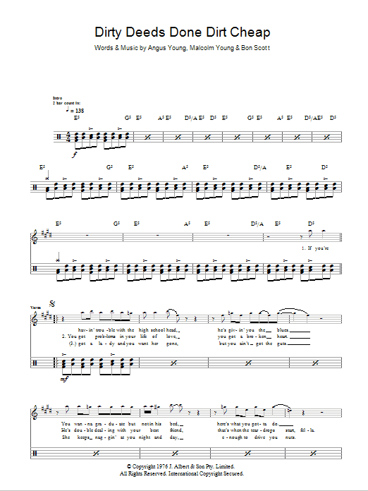 AC/DC Dirty Deeds Done Dirt Cheap (Drums) Sheet Music
