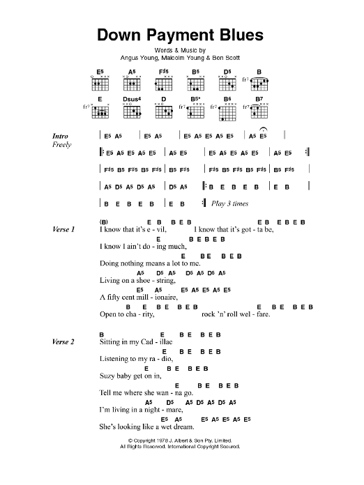 AC/DC Down Payment Blues Sheet Music