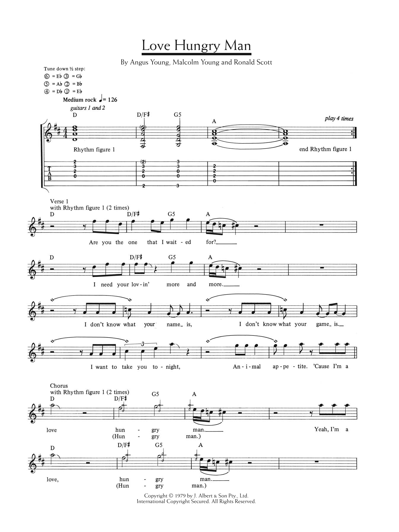 AC/DC Love Hungry Man Sheet Music