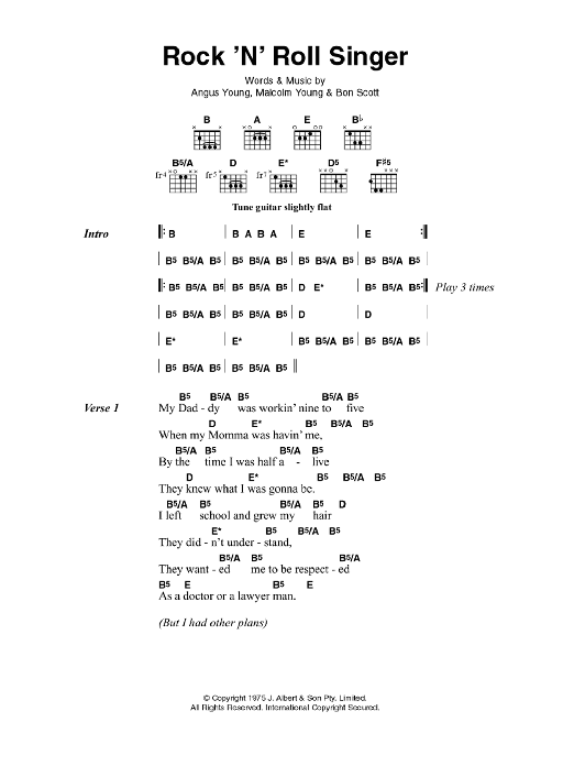 AC/DC Rock 'N' Roll Singer Sheet Music