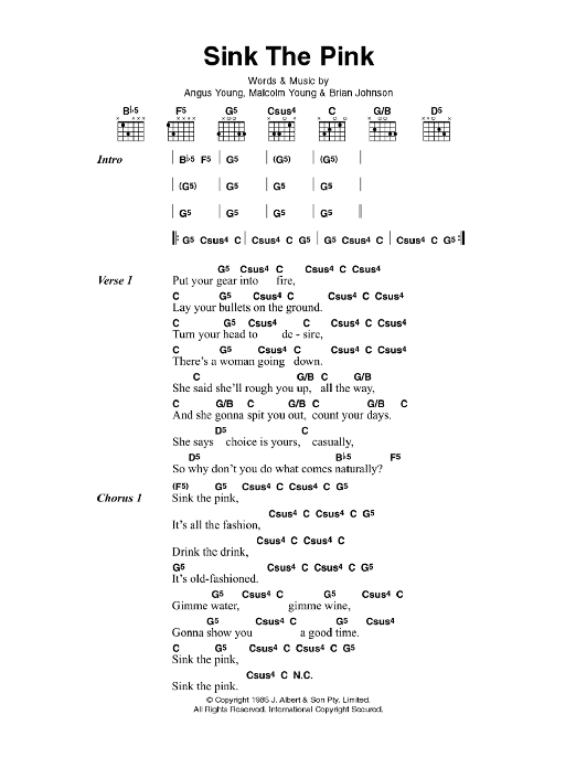 AC/DC Sink The Pink Sheet Music