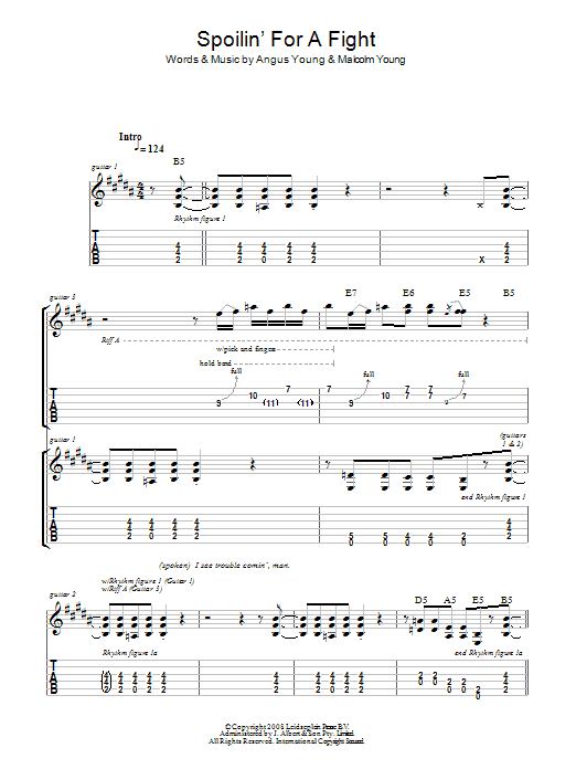 AC/DC Spoilin' For A Fight Sheet Music