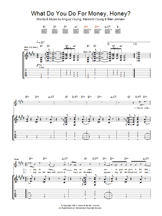 AC/DC What Do You Do For Money, Honey? Sheet Music