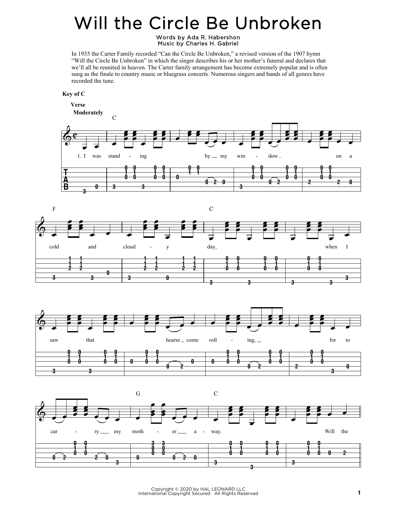 Ada R. Habershon Will The Circle Be Unbroken (arr. Fred Sokolow) Sheet Music