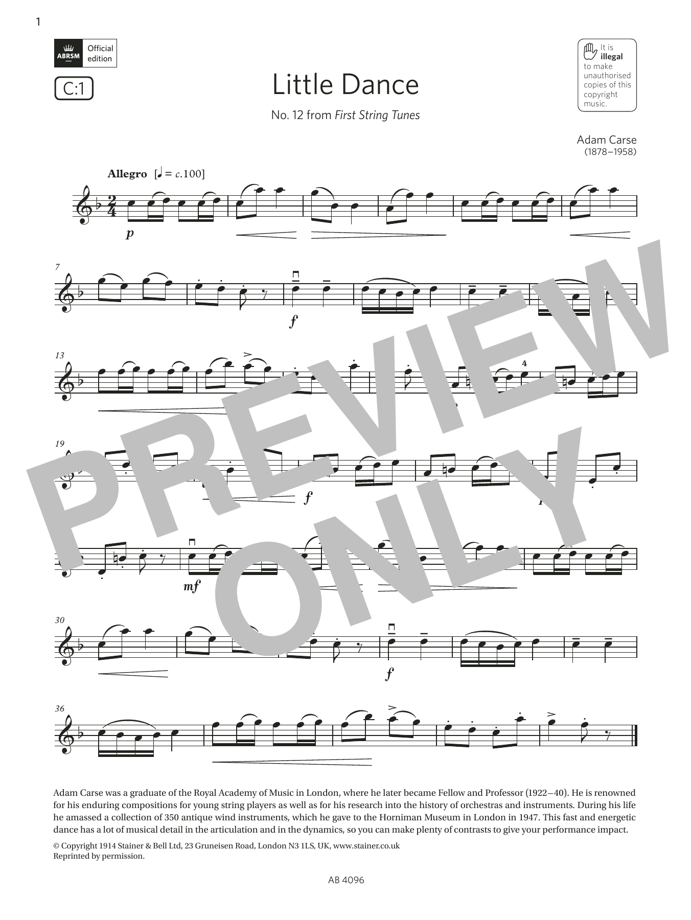 Adam Carse Little Dance (Grade 2, C1, from the ABRSM Violin Syllabus from 2024) Sheet Music