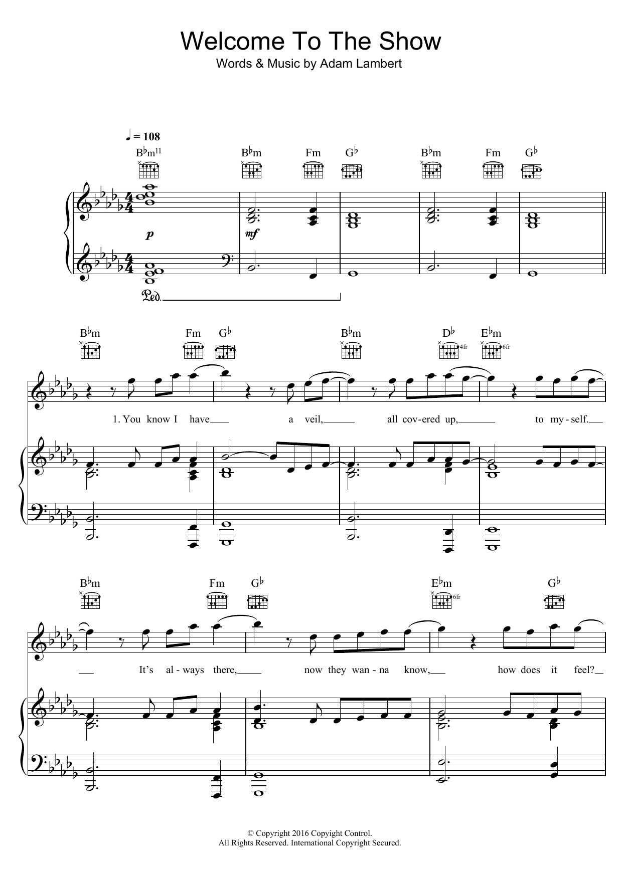 Adam Lambert Welcome To The Show (featuring Laleh) Sheet Music
