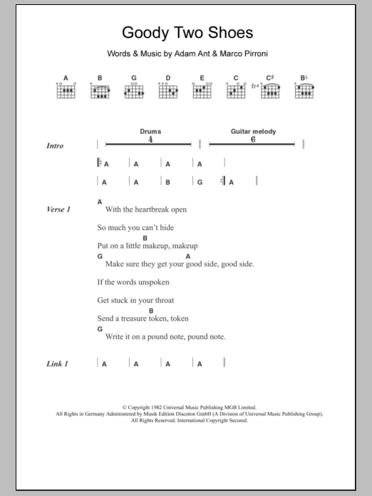 Adam and the Ants Goody Two Shoes Sheet Music