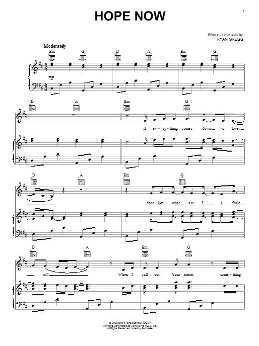 Addison Road Hope Now Sheet Music