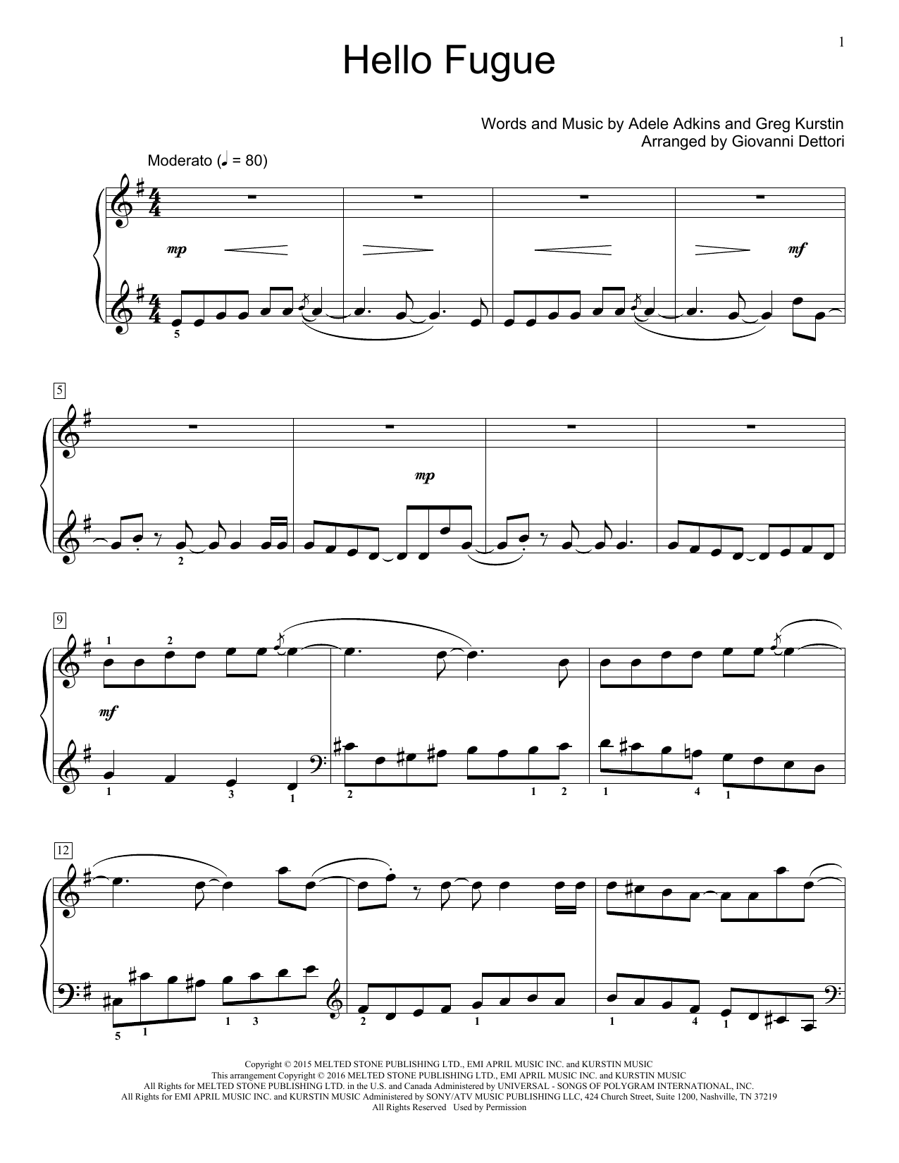 Adele Hello Fugue (arr. Giovanni Deltori) Sheet Music