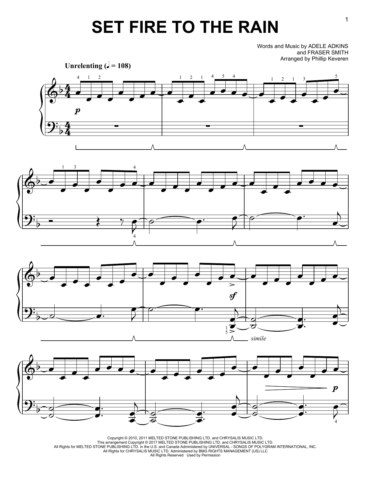 Adele Set Fire To The Rain [Classical version] (arr. Phillip Keveren) Sheet Music