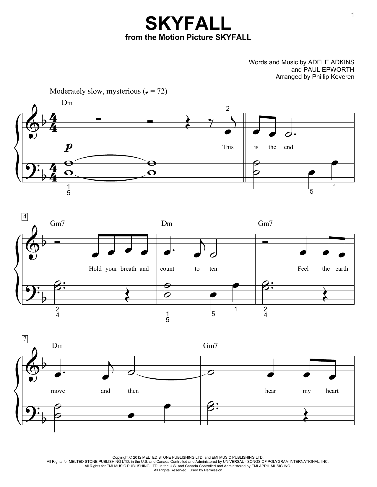 Adele Skyfall (arr. Phillip Keveren) Sheet Music