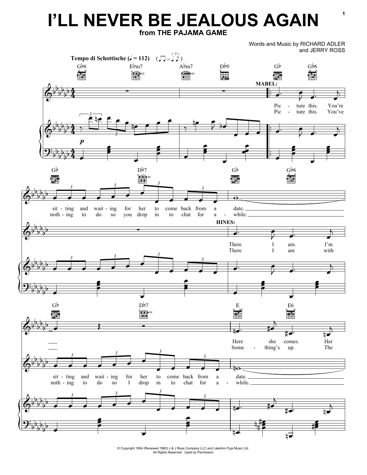Adler & Ross I'll Never Be Jealous Again Sheet Music