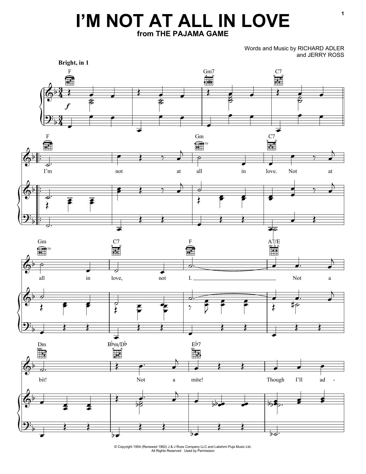 Adler & Ross I'm Not At All In Love Sheet Music