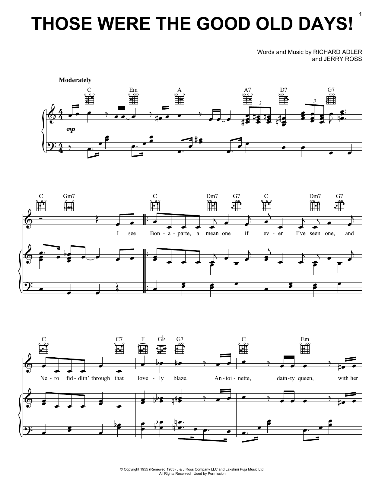 Adler & Ross Those Were The Good Old Days! Sheet Music