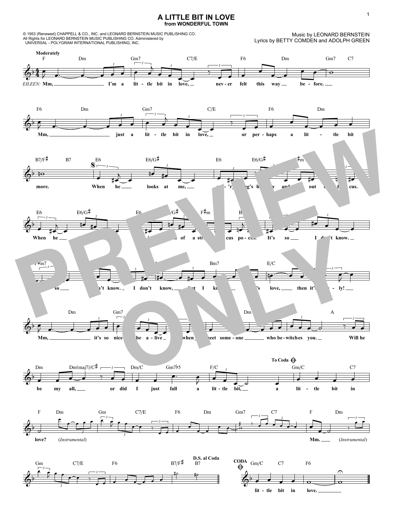 Adolph Green A Little Bit In Love Sheet Music